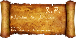 Kádas Patrícius névjegykártya